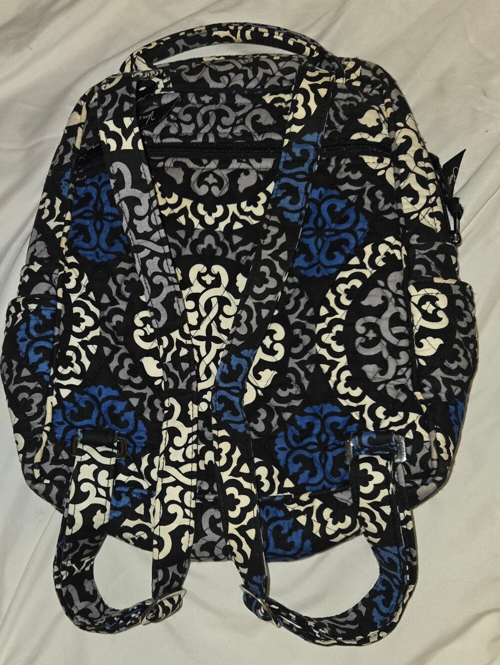 Vera Bradley Blue and Black Patterned Quilted Backpack - Picture 3 of 8